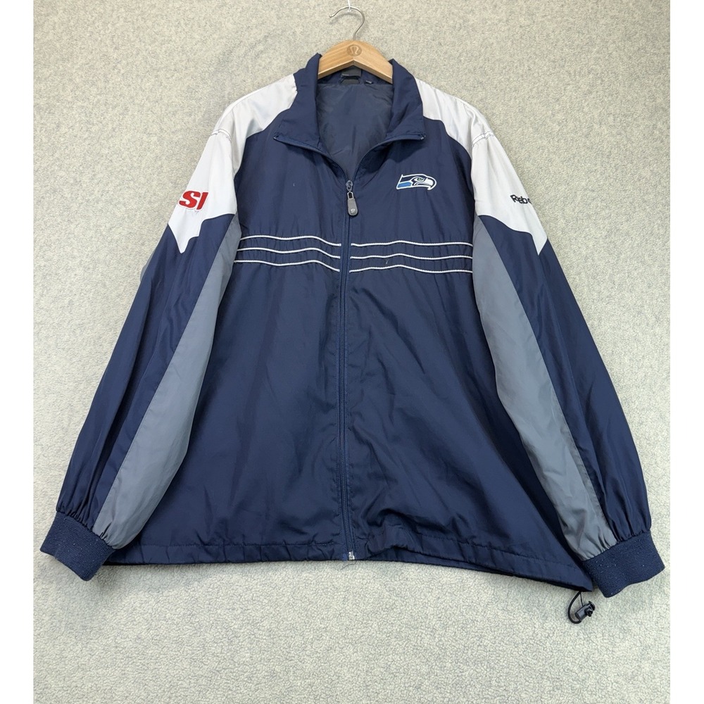 Reebok NFL Seattle Seahawks Men's Full Zip Windbreaker Jacket Navy Gray XL
